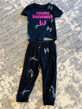 Disney Store Star Wars Kids Pajama Set “Young Padawan" star ships Graphic 4t